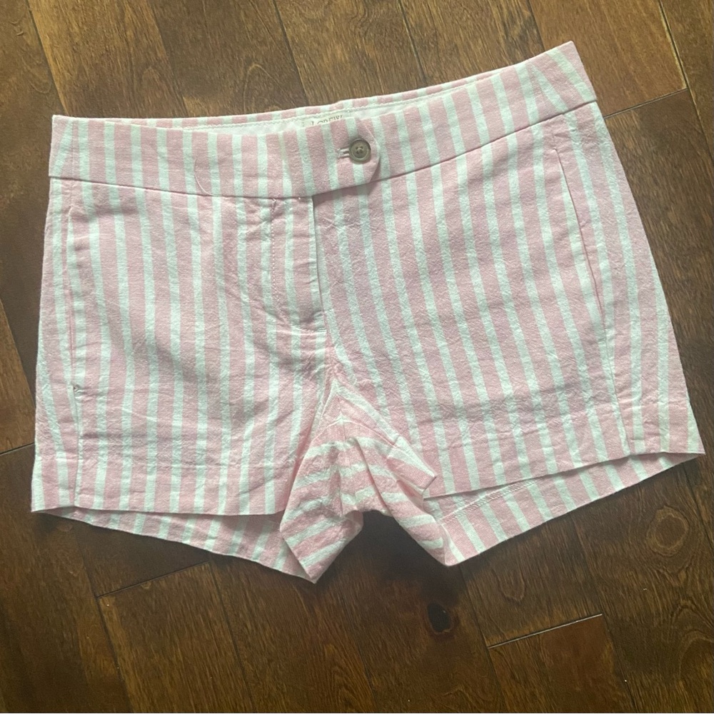 - J Crew Pink & White Striped Linen Shorts NWOT